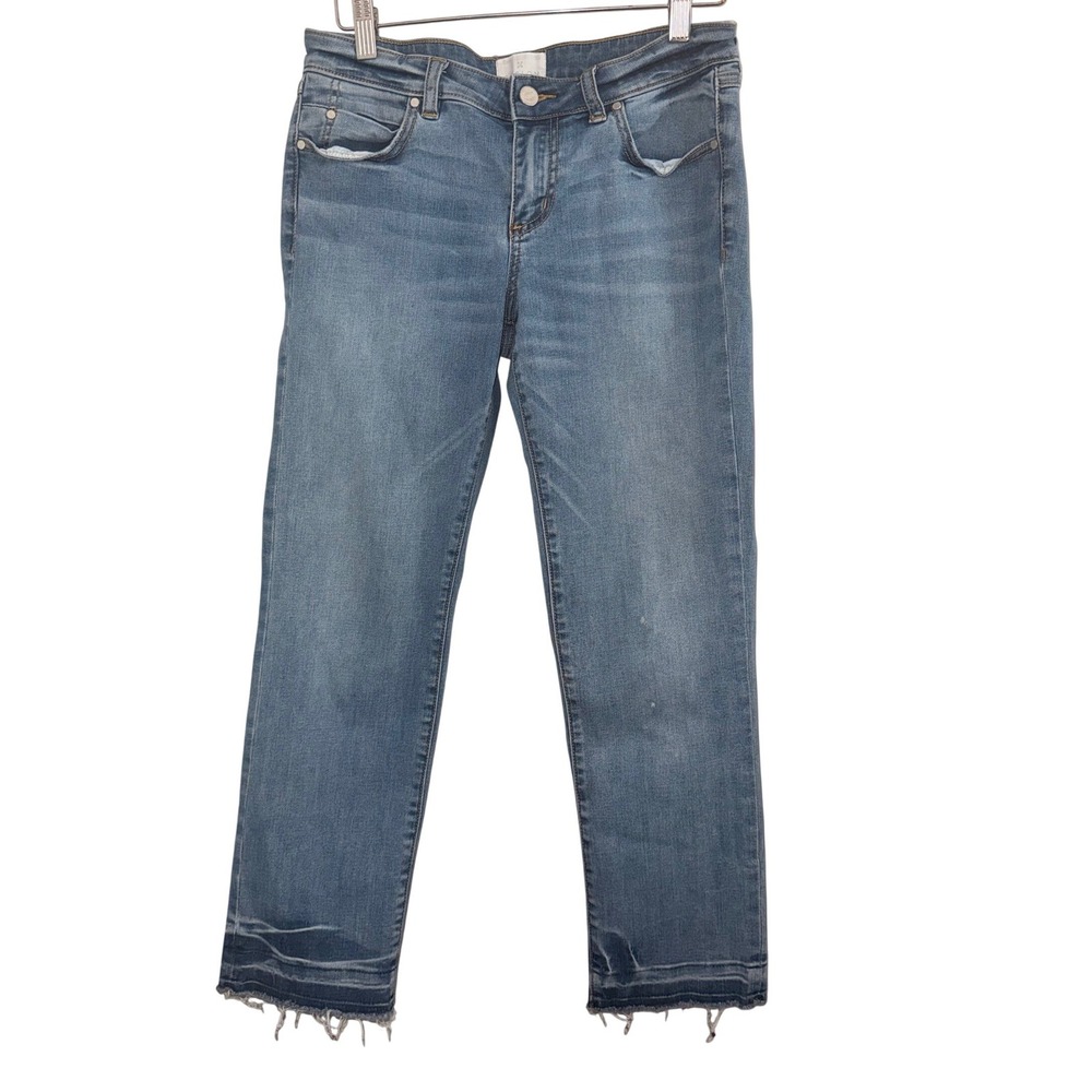 Caslon Straight Leg Jeans Womens Blue Medium Wash Released‎ Raw Hem Denim